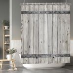 Baocicco Gri Ahşap Ahır Kapısı Duş Perdesi Rustik Çiftlik Evi Retro Kırsal Kapı Mutlu Şükran Günü Paskalya Duş Perdeleri Küvetler için Set Banyo Su Geçirmez Kancalı Kumaş 150 x 182 cm