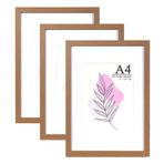 Baoee Kahverengi resim çerçevesi A4 paspartulu, 3'lü set, akrilik camlı fotoğraf çerçevesi, poster çerçevesi, belge çerçevesi, serbest ve duvar montajı için