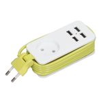 BAOK AB Güç Şeridi, Alev Geciktirici Avrupa Fiş Adaptörü Hızlı Şarj Çoklu Koruma 1200 W 10A 250 V Ofis Için 4 USB Bağlantı Noktası (Beyaz Yeşil)