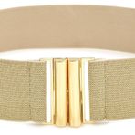 BAOKELAN Kadınlar için Geniş Esnek Kemerler Elbiseler için Altın Tokalı Elastik Sıska Bel Kemeri, Bej Band Altın Toka, Fit Waist 37"-41"