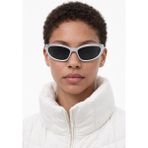 Bappir Zayra Gri Çerçeve Dar Oval Cat-Eye Güneş Gözlüğü – Siyah Lens – UV400 – Parlak Plastik - Gümüş