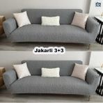 BAQDO Jakarlı 3 + 3 Koltuk Örtüsü Kaliteli, Lastikli, Esnek, Streç, Çekyat, Kanepe Kılıfı Yıkanabilir 33 - 180 x 230 cm - Gri