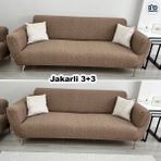 BAQDO Jakarlı 3 + 3 Koltuk Örtüsü Kaliteli, Lastikli, Esnek, Streç, Çekyat, Kanepe Kılıfı Yıkanabilir 33 - 180 x 230 cm - Kahve