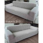 BAQDO Jakarlı 3 + 3 Koltuk Örtüsü Kaliteli, Lastikli, Esnek, Streç, Çekyat, Kanepe Kılıfı Yıkanabilir 33 - 180 x 230 cm - Krem