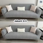 BAQDO Jakarlı 3+3 Koltuk Örtüsü Kaliteli, Lastikli, Esnek, Streç, Çekyat, Kanepe Kılıfı Yıkanabilir 33 - 180 x 230 cm - Açık Gri