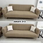 BAQDO Jakarlı 3+3 Koltuk Örtüsü Kaliteli, Lastikli, Esnek, Streç, Çekyat, Kanepe Kılıfı Yıkanabilir 33 - 180 x 230 cm - Vizon