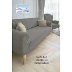 Baqdo Jakarlı Çubuk, Düz Desen 3+2+1+1 Lastikli Koltuk ,kanepe ,çekyat Örtüsü ,kılıfı Esnekli 3211 Gri - 180 x 230 cm