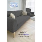 Baqdo Jakarlı Çubuk, Düz Desen 3+2+1+1 Lastikli Koltuk ,kanepe ,çekyat Örtüsü ,kılıfı Esnekli 3211 Takımı - 180 x 230 cm - Antrasit