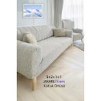 Baqdo Jakarlı Çubuk, Düz Desen 3+2+1+1 Lastikli Koltuk ,kanepe ,çekyat Örtüsü ,kılıfı Esnekli 3211 Takımı - 180 x 230 cm - Krem
