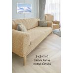 Baqdo Jakarlı Çubuk, Düz Desen 3+2+1+1 Lastikli Koltuk ,kanepe ,çekyat Örtüsü ,kılıfı Esnekli 3211 Vizon - 180 x 230 cm