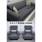 Baqdo Jakarlı Çubuk, Düz Desen 3+3+1+1 Lastikli Koltuk ,kanepe ,çekyat Örtüsü ,kılıfı Esnekli 3311 Antrasit - 180 x 230 cm