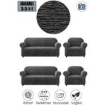 Baqdo Jakarlı Düz Desen Koltuk Örtüsü 3+3+1+1 Takımı Lastikli Esnek Yıkanabilir Çekyat Kanepe Kılıfı. - 180 x 230 cm - Antrasit
