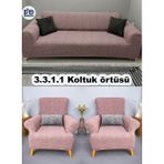 Baqdo Jakarli Koltuk Örtüsü 3+3+1+1 Takımı Lastikli Esnek Yıkanabilir Çekyat Kanepe Kılıfı pembe renk - 180 x 225 cm - Pudra