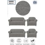 Baqdo Jakarlı Koltuk Örtüsü Düz Desen 3+3+1+1 Takımı Lastikli Esnek Yıkanabilir Çekyat Kanepe Kılıfı 3311 gri. - 180 x 230 cm - Açık Gri