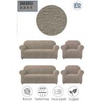 Baqdo Jakarlı Koltuk Örtüsü Düz Desen 3+3+1+1 Takımı Lastikli Esnek Yıkanabilir Çekyat Kanepe Kılıfı 3311 Vizon. - 180 x 230 cm