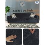 Baqdo Kadife 3 Kişilik Koltuk Örtüsü Streç Lastikli Esnek, Çekyat, Kanepe Kılıfı, Koltuk Örtüsü 1 Adet Siyah - Gri - 180 x 230 cm