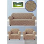 BAQDO Koltuk Örtüsü Sehra Desen 3+3+1+1 Takımı Koltuk Kılıfı Kanepe Kılıfı Lastili Esnek Yıkanabilir Kanepe örtüsü Sehra 3311 - 180 x 230 cm - Vizon