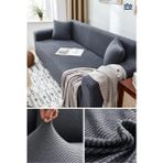 Baqdo Likrali 3 Kişilik Kotuk Örtüsü Streç Lastikli Esnek Yikanabilir Kare Desen Koltuk Kılıfı 1 Adet - Antrasit - 180 x 230 cm