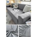 Baqdo Likrali 3 Kişilik Kotuk Örtüsü Streç Lastikli Esnek Yikanabilir Kare Desen Koltuk Kılıfı 1 Adet - Gri - 180 x 230 cm