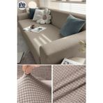 Baqdo Likrali 3 Kişilik Kotuk Örtüsü Streç Lastikli Esnek Yikanabilir Kare Desen Koltuk Kılıfı 1 Adet - Vizon - 180 x 230 cm