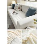 Baqdo Likrali Streç Lastikli Esnek Yikanabilir Kare Desen Üç Kişilik Kotuk Örtüsü Koltuk Kılıfı - Krem - 180 x 230 cm