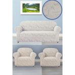 BAQDO Sehra Desen Koltuk Örtüsü 3+3+1+1 Takımı Koltuk Kılıfı Kanepe Kılıfı Lastili Esnek Yıkanabilir Kanepe örtüsü Sehra 3311 - 180 x 230 cm - Krem