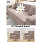 Baqdo Tuğla Desen Lastıklı Koltuk Örtüsü Takımı 3+3+1+1 Streç Esnek Çekyat Kanepe Kılıfı Yıkanabilir Koltuk Koruyucu 3311 - 180 x 230 cm - Açık Vizon