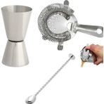 Bar Seti 3 Parça Jigger 2/4 cl Bar Süzgeci Tokmaklı Bar Kaşığı Kokteyl Ölçeği Bartender Kokteyl