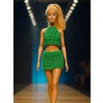 Barbie Bebek İçin El Örgüsü İkili Kombin – Kısa Üst ve Mini Etek Takımı (Yeşil)