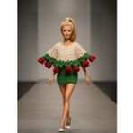 Barbie Bebek için Pelerin, Etek ve Buket Çiçeğe Dönüşebilen El Örgüsü İkili Takım (Yeşil)