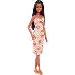 Barbie Bebek Kareli Ve Çiçekli Midi Elbisesiyle Siyah Saçlı Fashionistas Bebek Hyt91