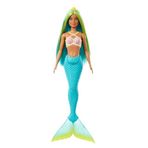 Barbie Bebek Mavi ve sarı renkli saçları, turkuaz kuyruğu ve saç aksesuarıyla Barbie deniz kızı bebek HRR03