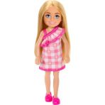 Barbie Chelsea Bebek, Sarı Saçlı Ve Mavi Gözlü Çıkarılabilir Kareli Elbise Ve Pembe Ayakkabı Giyen K