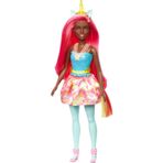 Barbie Dreamtopia oyuncak bebek, tek boynuzlu at, gökkuşağı saçlı ve fantezi dolu aksesuarlı, çeşitli modeller, sarı (Mattel HGR19)