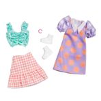 Barbie Fashions 2'li Paket Giyim Seti, 2 Kıyafet Bebek Puantiyeli Bluz ve Pötikareli Etek, Puantiyeli Elbise ve 2 Aksesuar İçerir