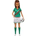 Barbie Futbol bebeği, esmer at kuyruğu, renkli #16 üniforma, futbol topu, Cleats, uzun çoraplar, 3 yaş ve üstü için harika sporlardan ilham alan hediye