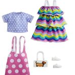 Barbie GWC32-GRC87 2'li Paketler Barbie'nin Kıyafet Koleksiyonu Çizgili Fırfırlı Elbise