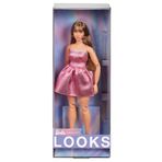 Barbie Look Doll, Koleksiyon No. 24 Kahverengi Saçlı ve Modern Y2K Modası, Açık Burunlu Topuklu Pırıltılı Pembe Straplez Elbise
