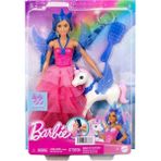 Barbie Mavi Saçlı Prenses Bebek 65. Yıl Özel Renk Geçişli Elbise ve Unicorn Figürü ile