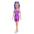 Barbie No:178 Fashionistas Minyon Uzun Mor Saçlı Metalik Mor Elbiseli Oyuncak Bebek