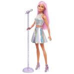 Barbie Pop Yıldızı Bebek ve mikrofon Parlak etek giyen, pembe saçlı, 3-7 yaş arası için hediye, JCW42