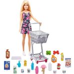 Barbie Süpermarkette Alışverişte Oyun Seti Barbie ve Alışveriş Arabası