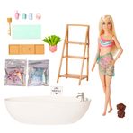 Barbie Wellness - Barbie'nin Spa Günü oyun seti, çocuklar için oyuncaklar, sarışın, renkli konfeti sabun ve aksesuarları, kişisel bakım ve sağlıklı yaşam temalı, HKT92