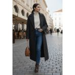 Barbora Balık Sırtı Detaylı Astarlı Kışlık Kadın Kaşmir Uzun Kaban - XL - Gri