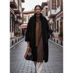 Barbora Beli Bağcıklı Kadın Fermuarlı Peluş Ceket - Siyah - XS
