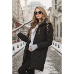 Barbora Kadın Kışlık Kapüşonlu Şişme Mont Su İtici Özellikli Günlük Model - XS - Siyah