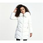 Barbora Kadın Kışlık Kürklü Kapüşonlu Şişme Mont Polyester Malzeme ile Standart Kalıp Beyaz