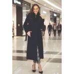Barbora Kadın Kışlık Yakası Kürklü Kaşmir Karışımlı Kaşe Kaban - Lacivert