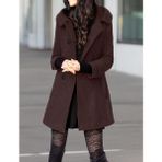 Barbora Kadın Yaka Detaylı Kaşe Kaban, Büyük Düğmeli, Polyester Malzeme, Kahverengi, Uzun Kol - XS