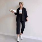 Barbora Keten Günlük İkili Takım Elbise Pantolon Gömlek siyah XL